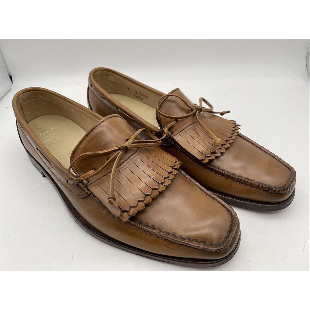 Allen Edmonds Tan Light Brown Leather Kiltie Tie Boat Loafesr Size 9D